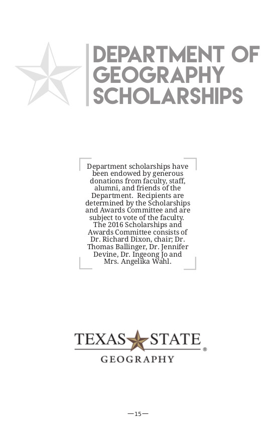 2016 Txstate Geography Alumni Reunion Brochure - Title page